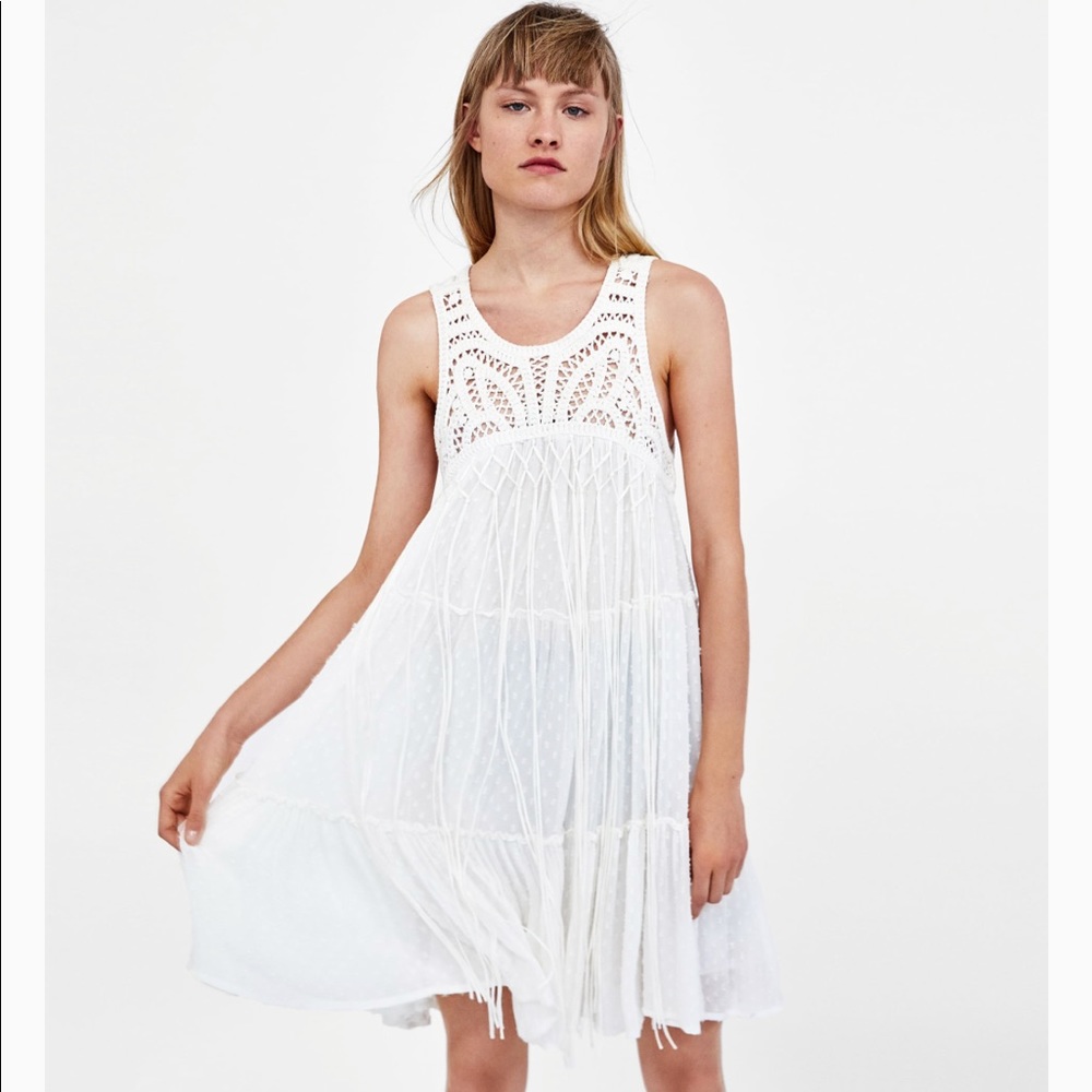 NWT Zara Crochet Sleeveless Dress with Fringe S